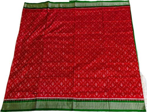 Authentic Red & Green Bandha Patta Silk Saree by Bandha Stories