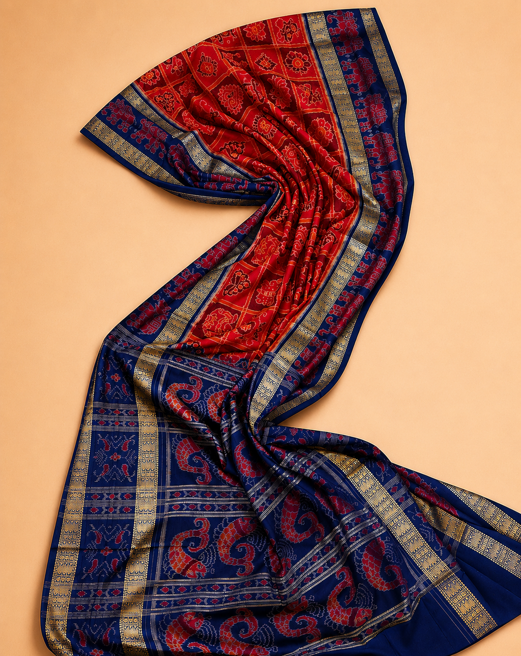 Authentic Sambalpuri Double Border Red & Blue by Bandha Stories
