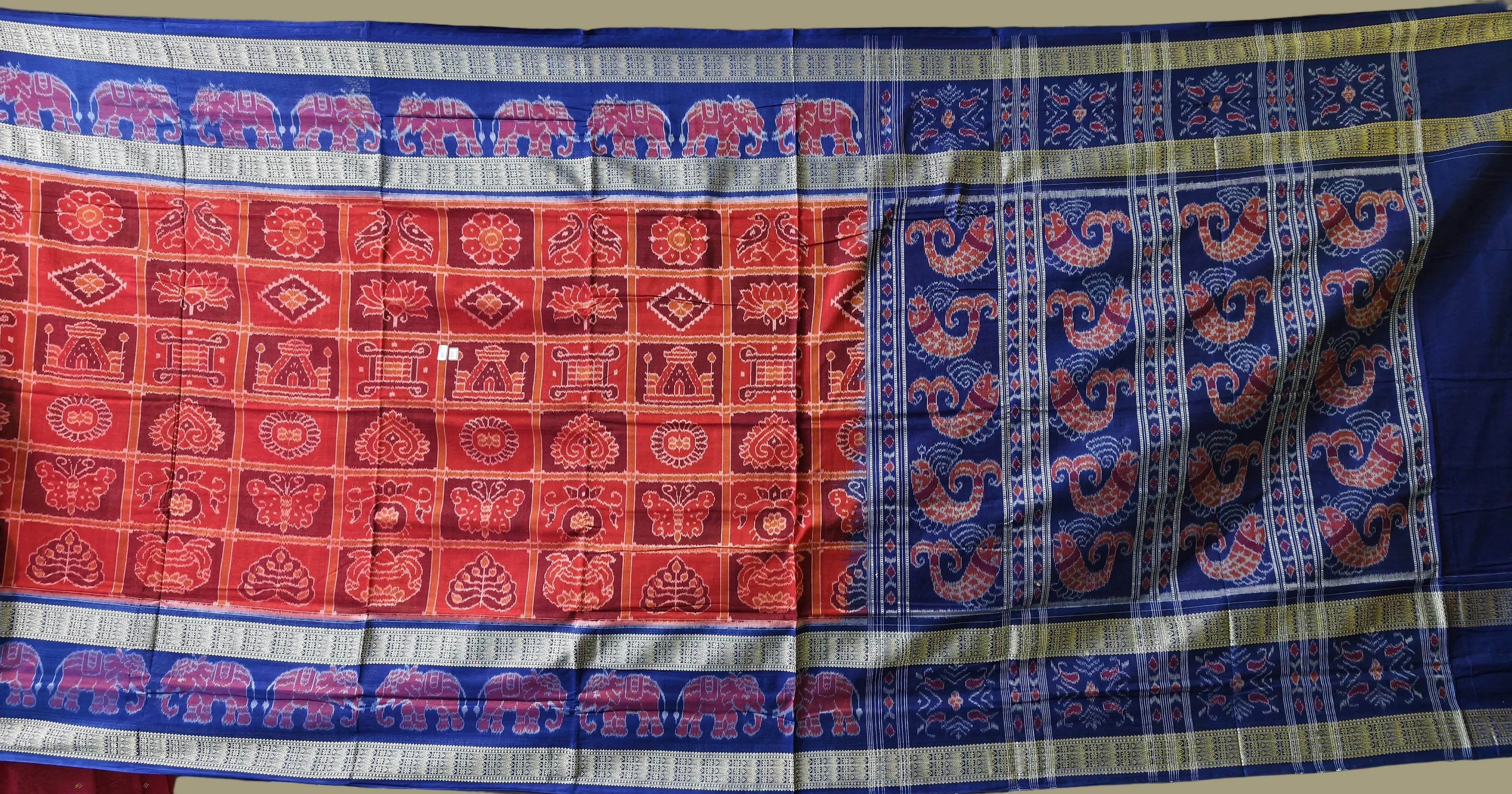 Authentic Sambalpuri Double Border Red & Blue by Bandha Stories