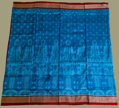 Authentic Blue & Red Sambalpuri Patta Silk Saree by Bandha Stories