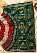 Authentic Checkered Sambalpuri Bandha Saree with Emerald Green Pallu by Bandha Stories