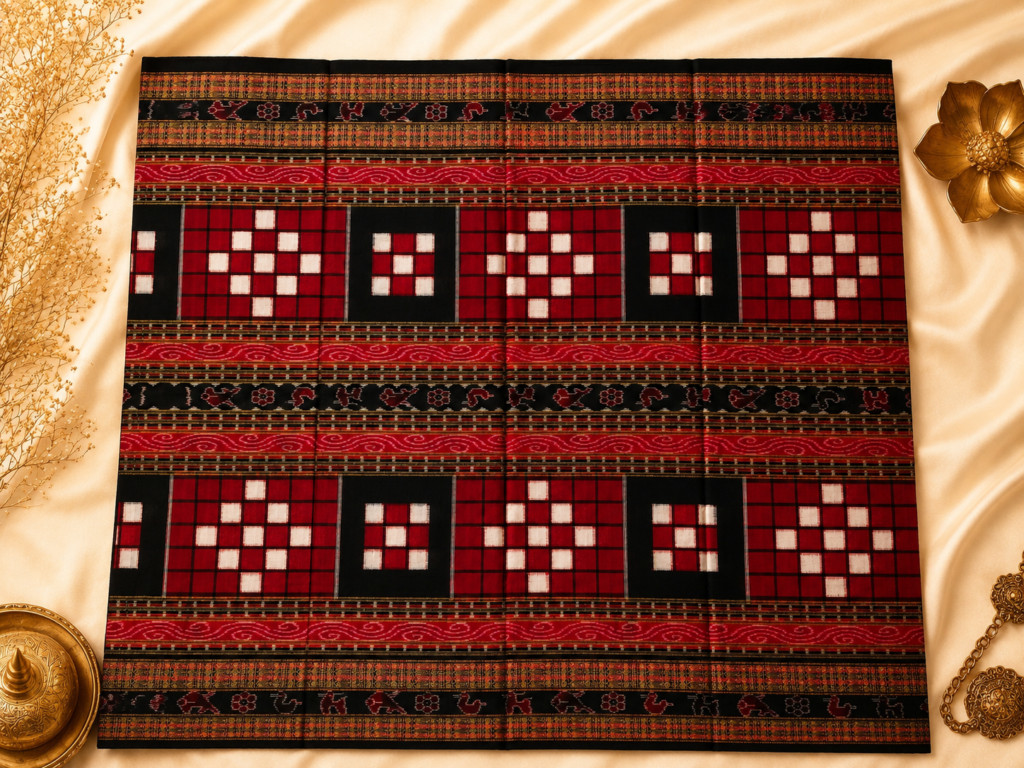 Classic Red & Black Handwoven Pasapalli Saree by Bandha Stories