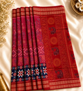 Elegant Sambalpuri Ikat Saree – Pink & Red with Blue Sakta Border by Bandha Stories