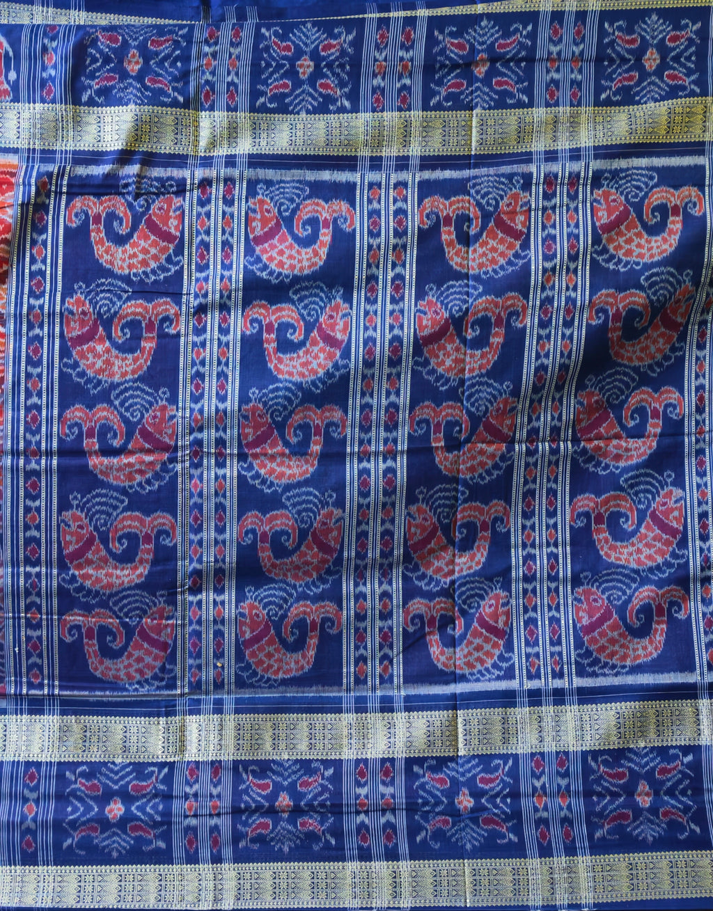 Authentic Sambalpuri Double Border Red & Blue by Bandha Stories
