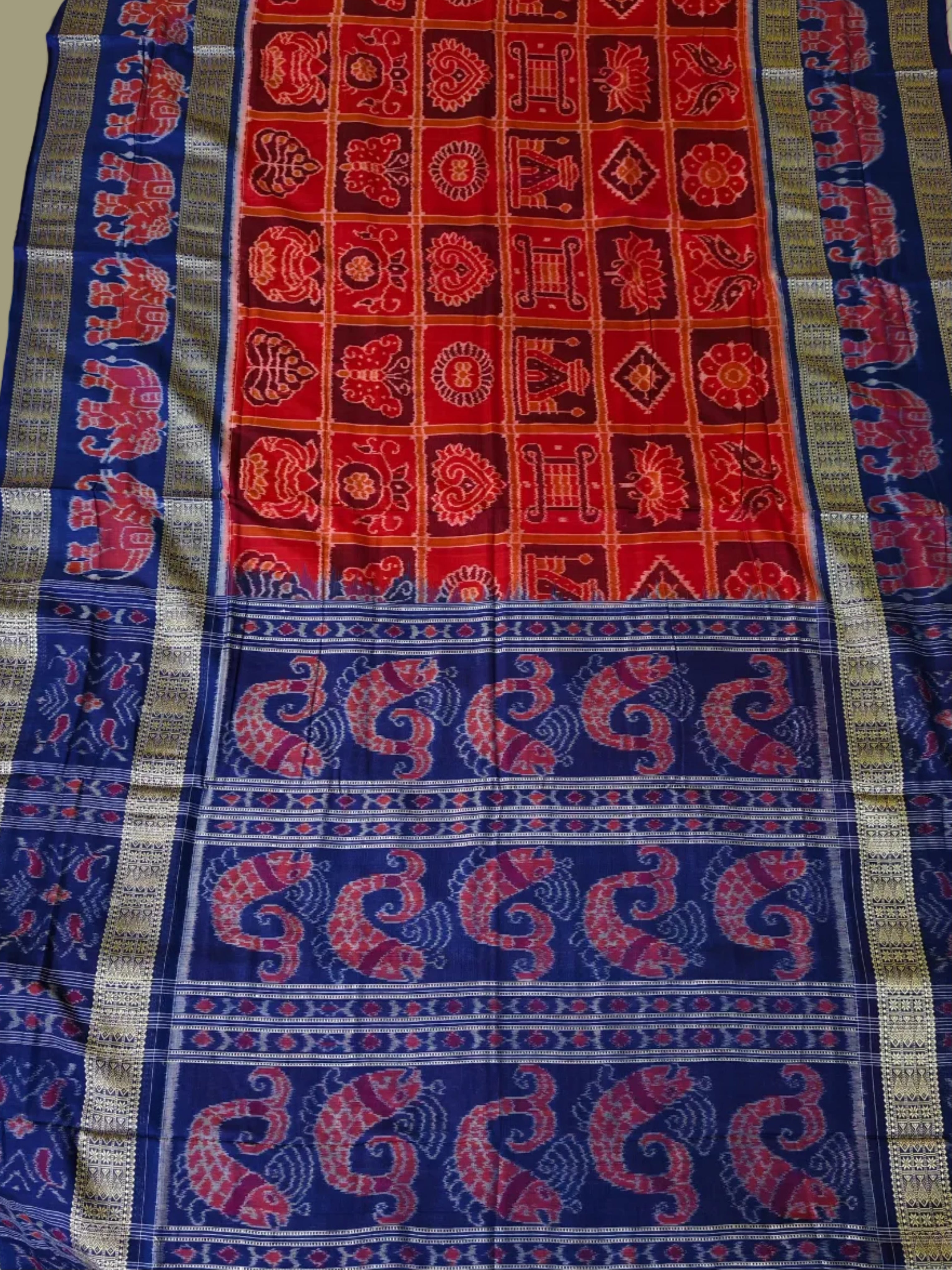 Authentic Sambalpuri Double Border Red & Blue by Bandha Stories