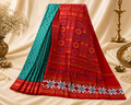 Vibrant Green & Red Double-Border Saree with Star Sakta Motifs by Bandha Stories